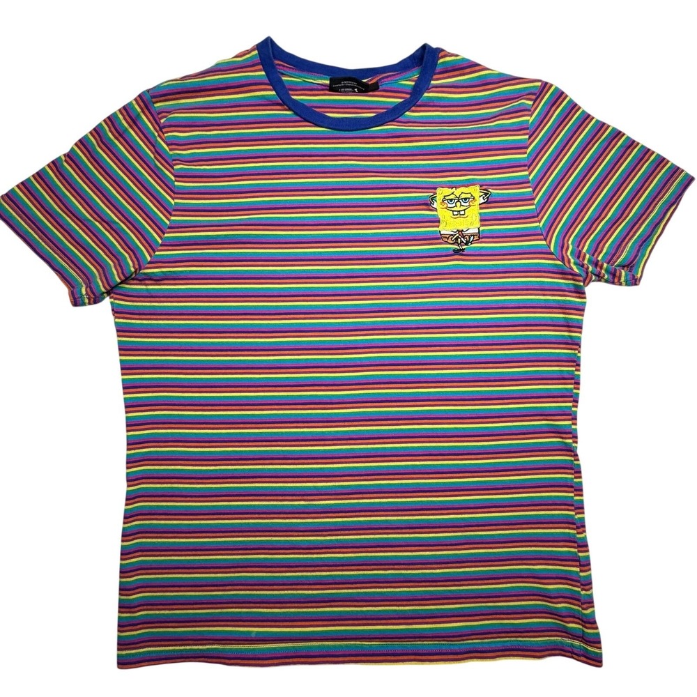 Vtg Nickelodeon SpongeBob SquarePants Shirt Men M Rainbow Stripe Graphic Tee Y2K